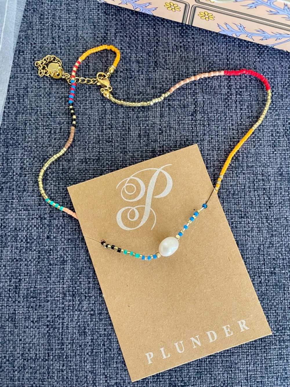 New Plunder Multicolor Beaded Necklace with Pearl Accent 14”